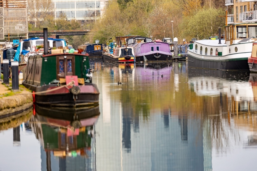 Exterior photo of barges on the canal in Brentford