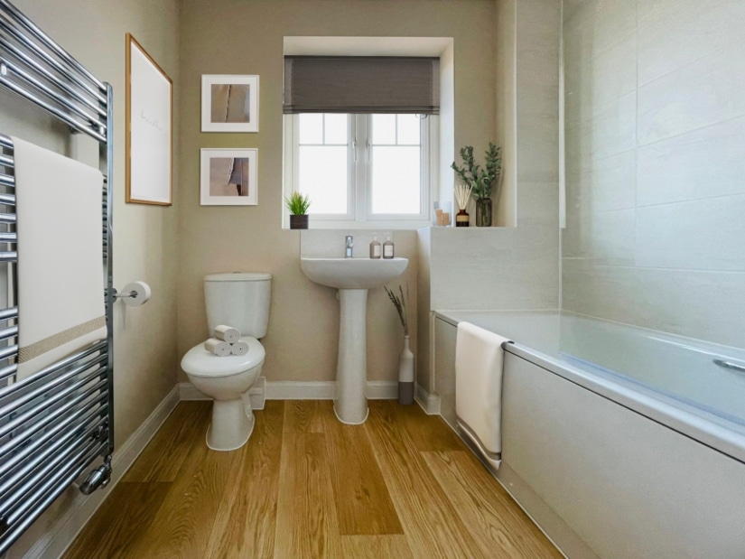 Interior image CGI dressed representation of a bathroom in an actual home at St Mary's Village