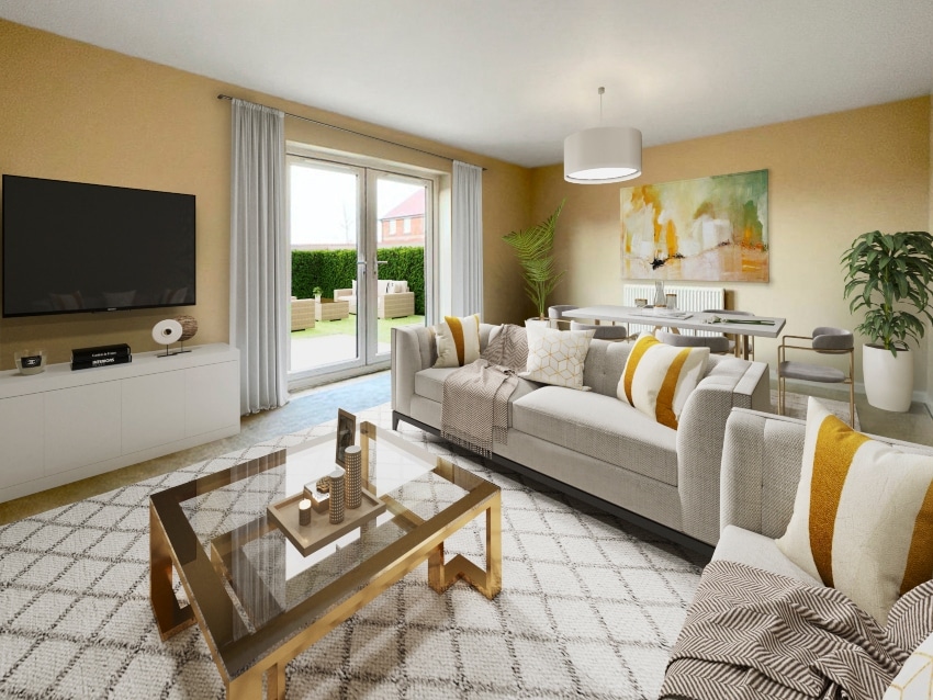 Interior image CGI dressed representation of a lounge area in an actual home at St Mary's Village