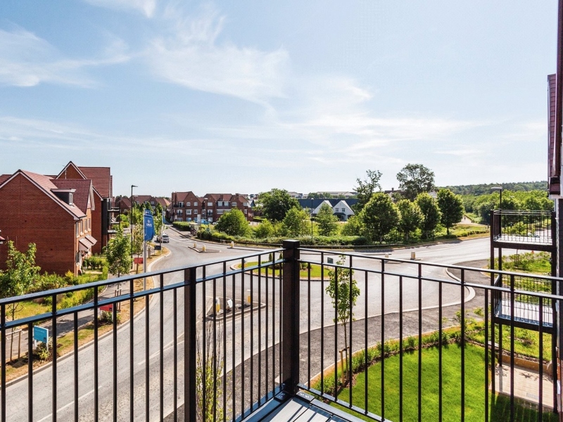 External view from a balcony at an apartment in Kilnwood Vale overlooking the development