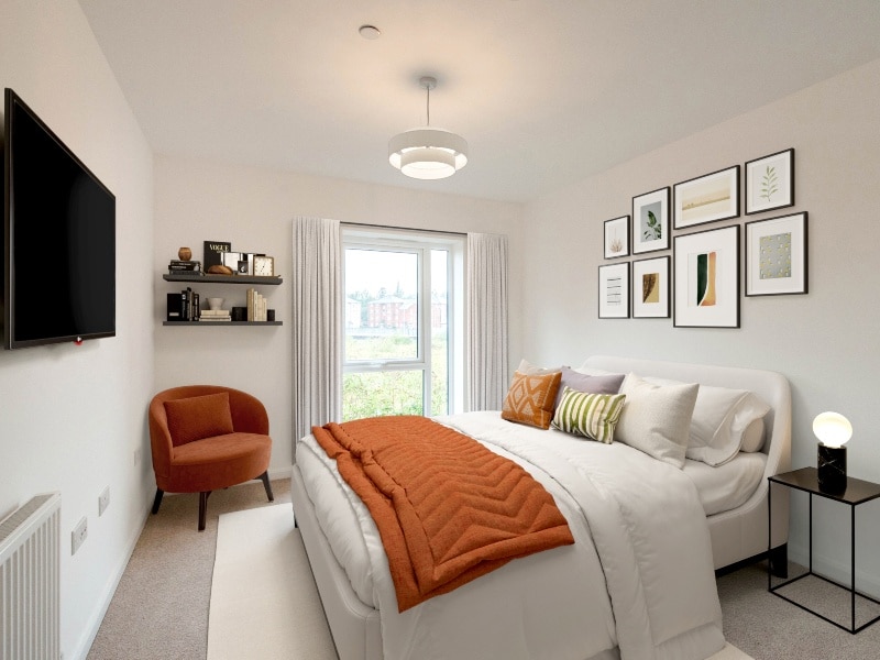 Photo of a CGI bedroom that represents a similar style to the specifications at Eaton Leys Buckinghamshire