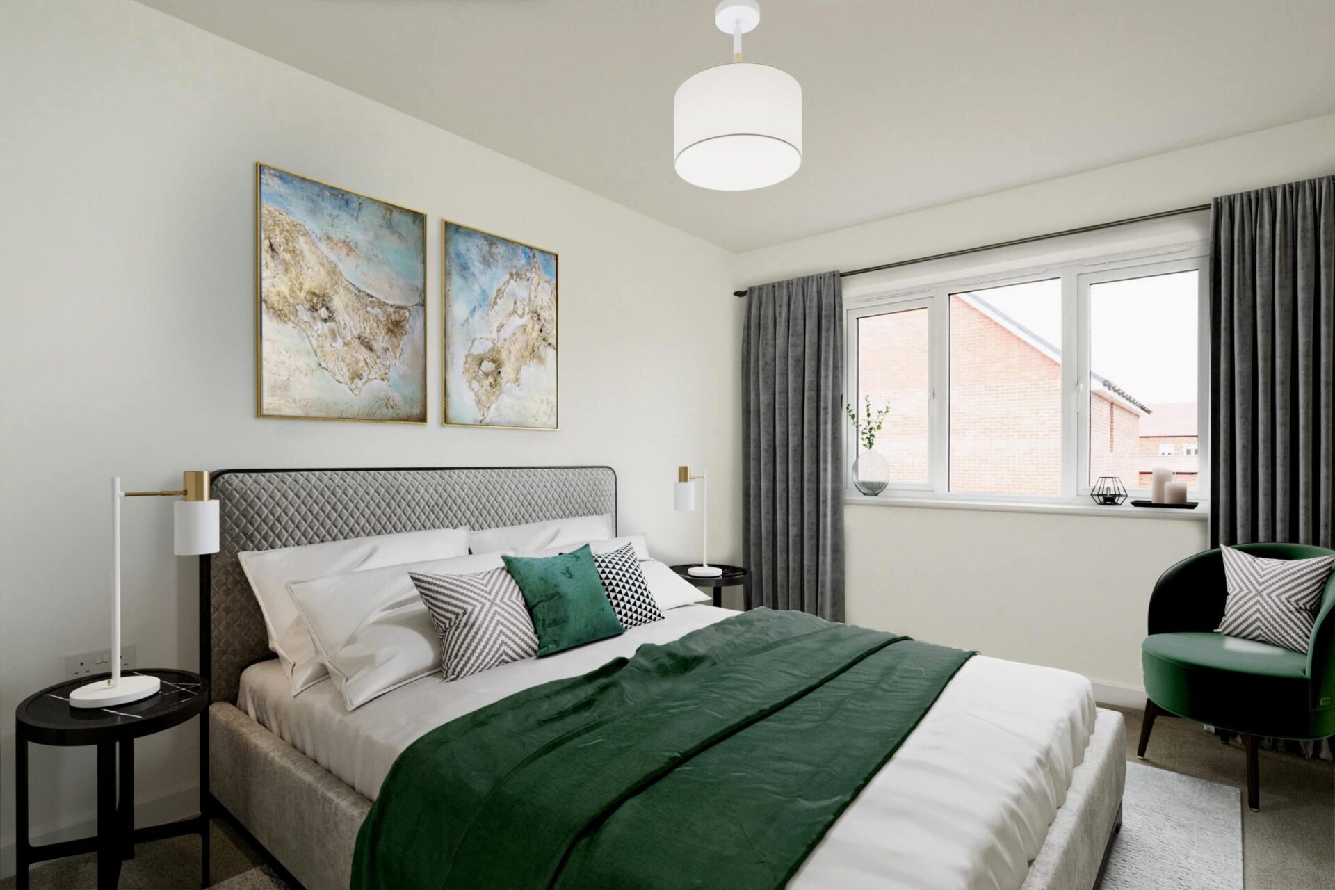 Photo of the bedroom image is a CGI Dressed representation taken in an actual home at Edwalton Park.