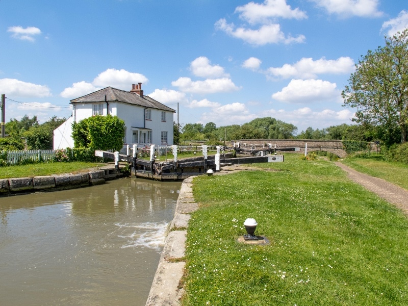 Exterior photo of a canal and lock