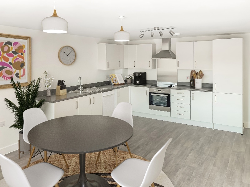 Interior dressed image of the kitchen dining area