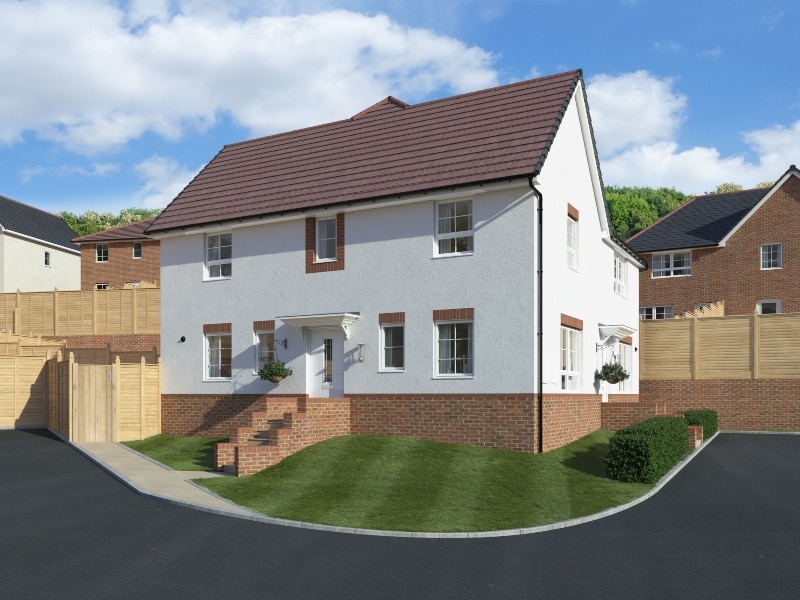 CGI Representation of a new 3 bedroom house at The Berries, Paignton. Two story house that includes 2 parking bays