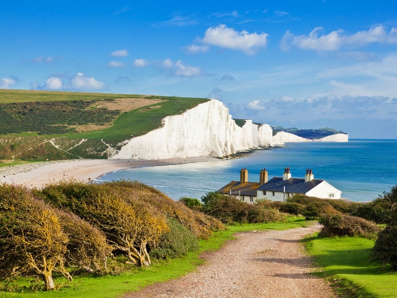 Photo of the sea and Seven Sisters Chalk Cliffs
