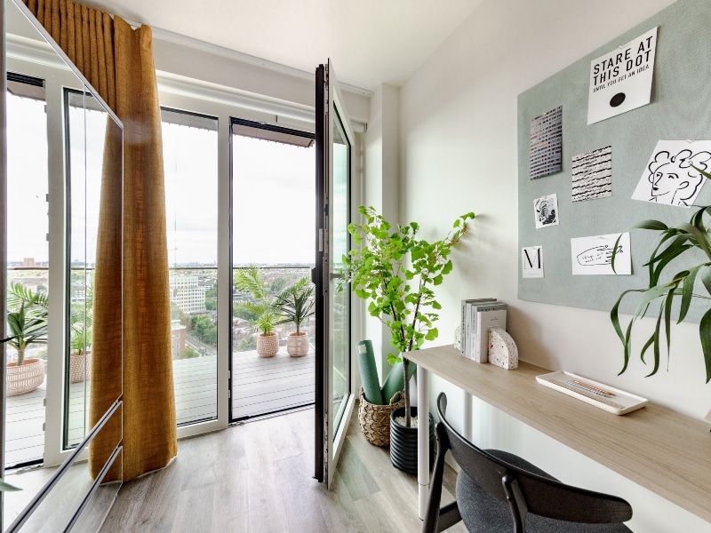 Photograph of plot 1502's balcony access, which is a Studio apartment at The Acer Apartments in White City, London.