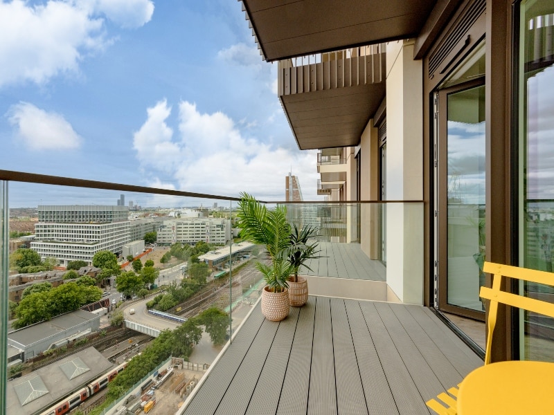 Photograph of plot 1502's balcony, which is a Studio apartment at The Acer Apartments in White City, London.