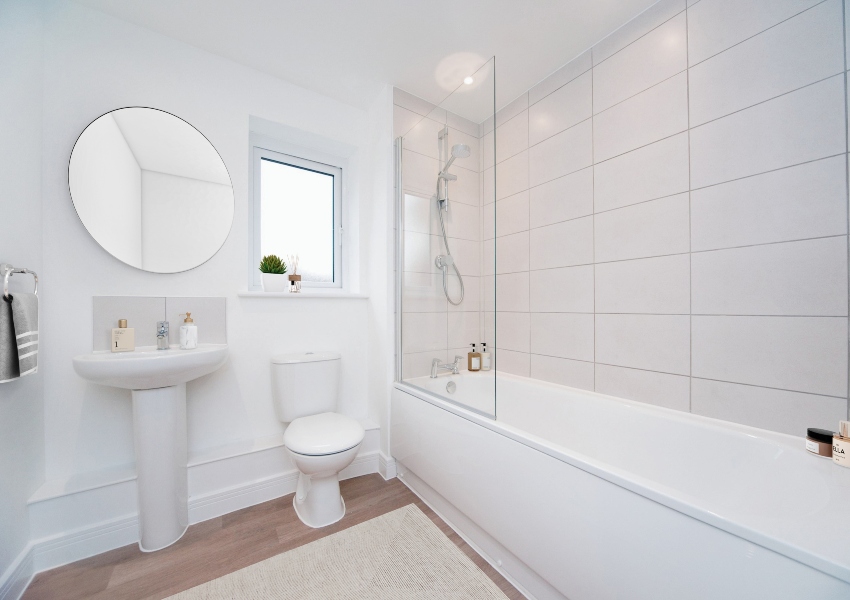 Interior photo of the bathroomimage shown is a CGI dressed representation taken in an actual Two Bed Apartment at Stoke Manor, Seaford