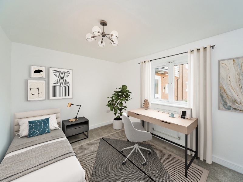 Interior photo of the second bedroom image shown is a CGI dressed representation taken in an actual Two Bed Apartment at Stoke Manor, Seaford