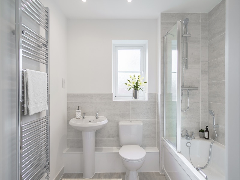 The bathroom image is a CGI dressed representation taken at Plot 46, a Two Bedroom Shared Ownership Apartment at Icknield Way, Tring, from Legal & General Affordable Homes