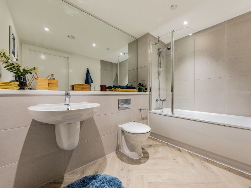 Interior photo of the bathroom taken in the 2 Bed Showflat, Plot A1.04 at Cavalier Court