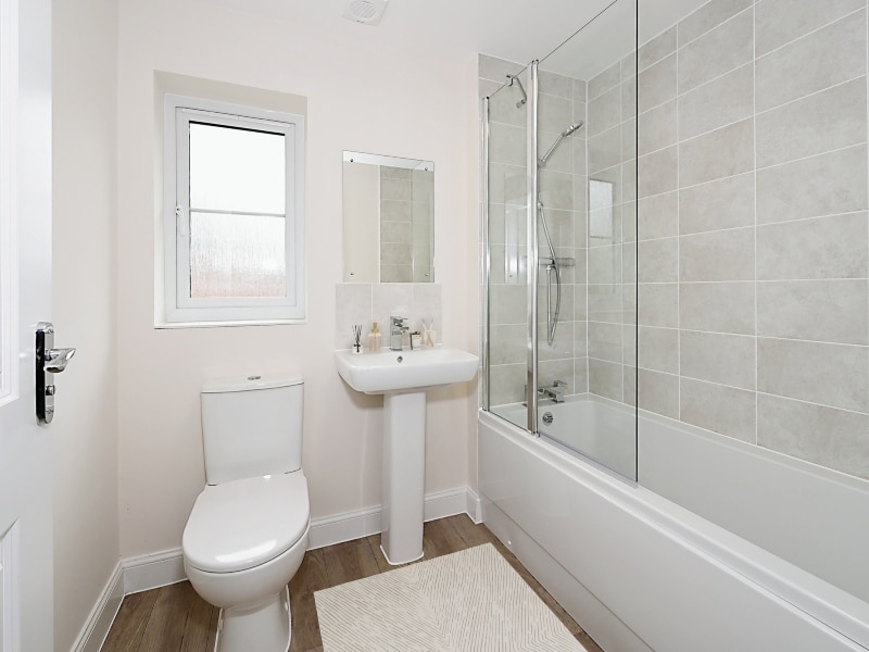 The bathroom is a CGI dressed representation taken in an actual Two Bedroom House at Rogerson Gardens, Goosnargh