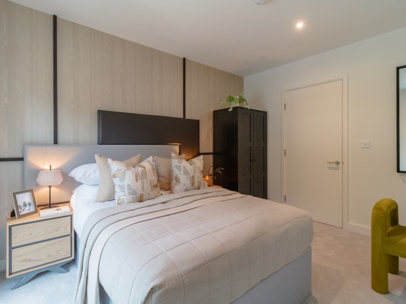 Interior photo of the Show 2 Bed Apartment Plot 21-SO-00-04, second bedroom at East River Wharf in Newham, London
