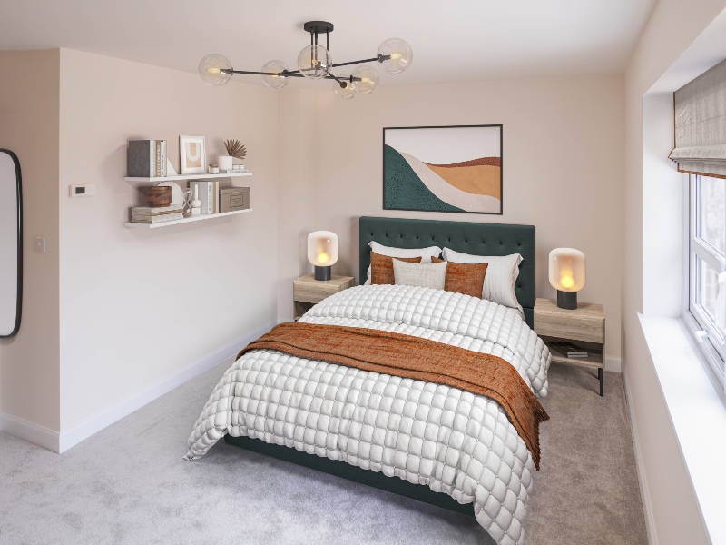 The bedroom photo is a CGI dressed representation taken in an actual Three Bedroom House at Rogerson Gardens, whittingham