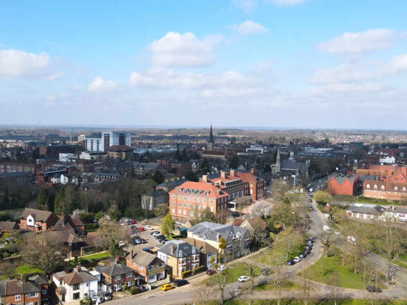 Aerial view by day of the town of Brentwood, Essex