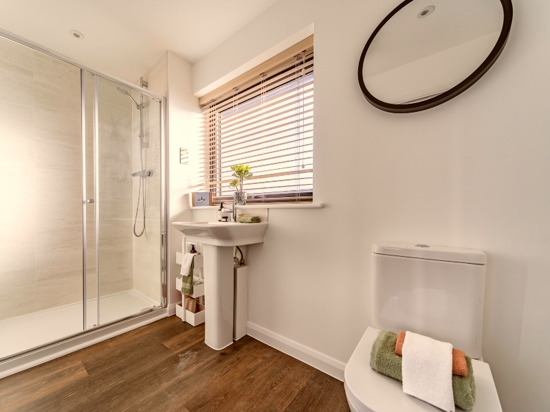 Interior view of the showhome main bedroom ensuite at Carter Meadows, .Latchingdon