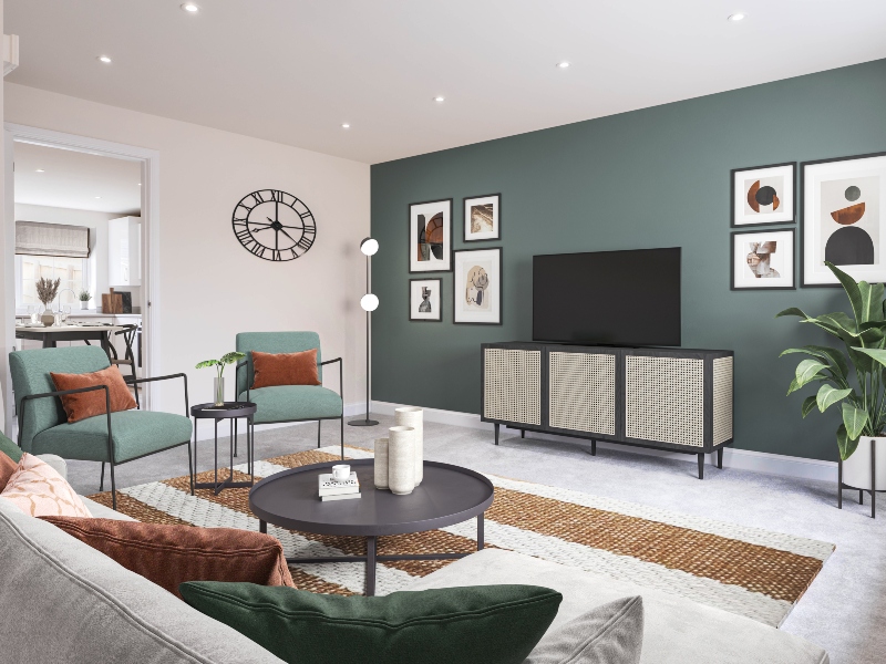 The lounge photo is a CGI dressed representation taken in an actual Three Bedroom House at Rogerson Gardens, Whittingham