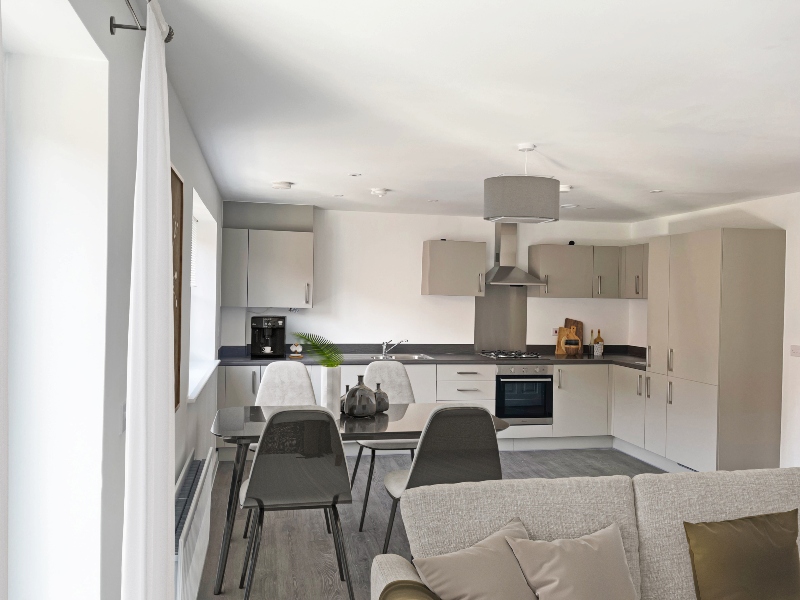 Photo of the kitchen-diner area image shown is a CGI dressed representation taken in the actual plot 87, Two Bed Apartment at Pennicott Place, Godalming