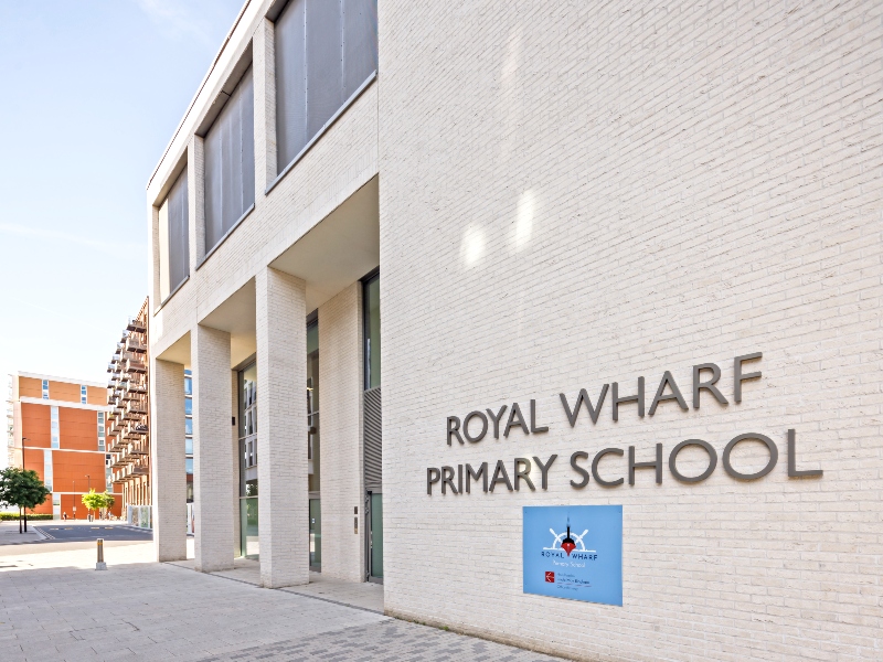 Exterior photo of the Royal Wharf Primary School