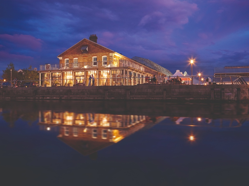 Dusk exterior photo of the Ship and Trades pub