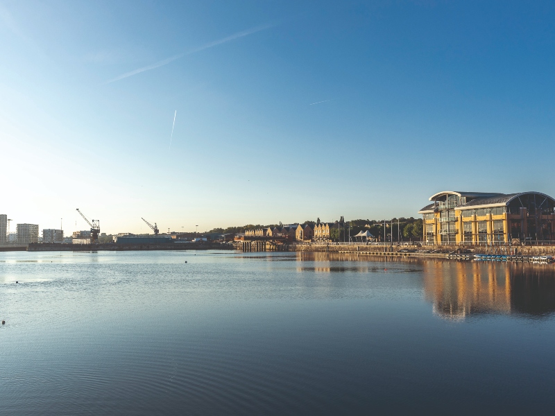 Photo of the riverfront buildings along the River Medway