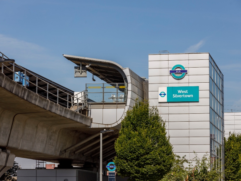 Exterior view of West Silvertown DLR station, Newham