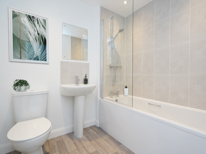 CGI dressed representation of a bathroom in an actual two bedroom house at Lucas Place, Birmingham