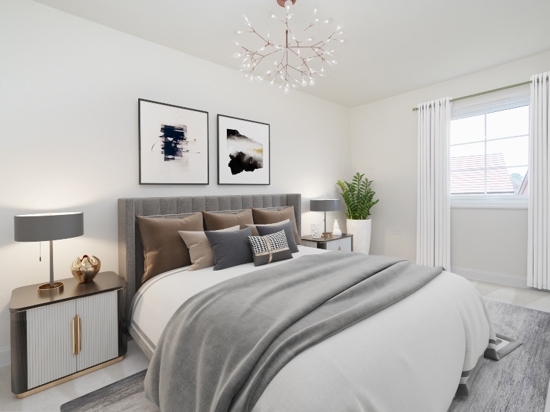 CGI dressed representation of a bedroom in an actual three bedroom house at Lucas Place, Birmingham