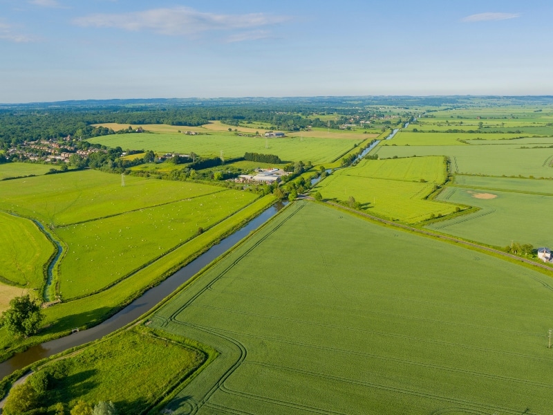 Aerial photo view of the Royal Military Canal, and fields in Hamstreet