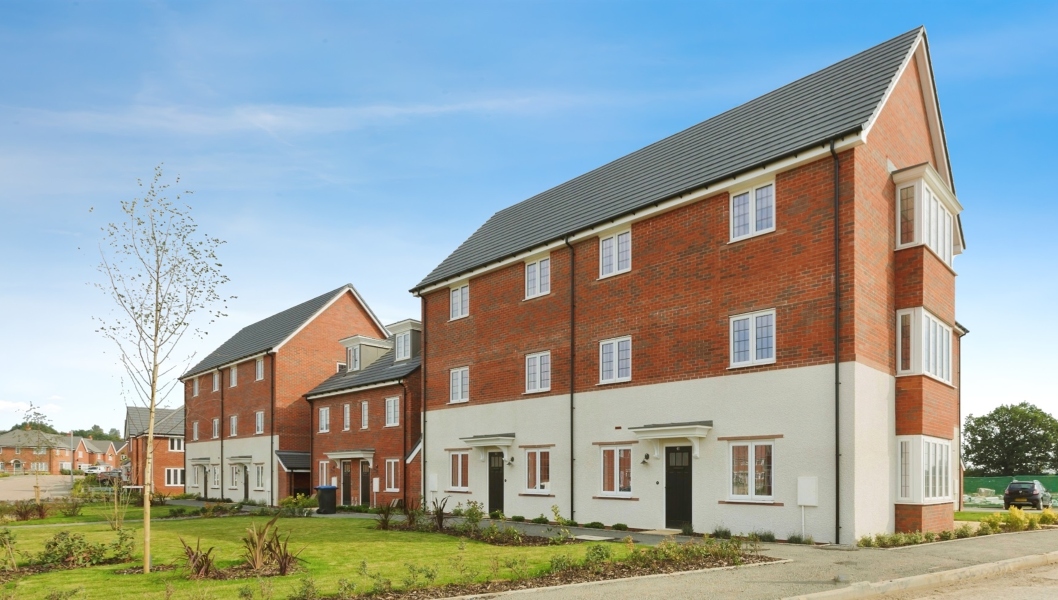 Exterior photo showing the front and entrance of the block of one bedroom apartments at Wykin Meadow, Hickley