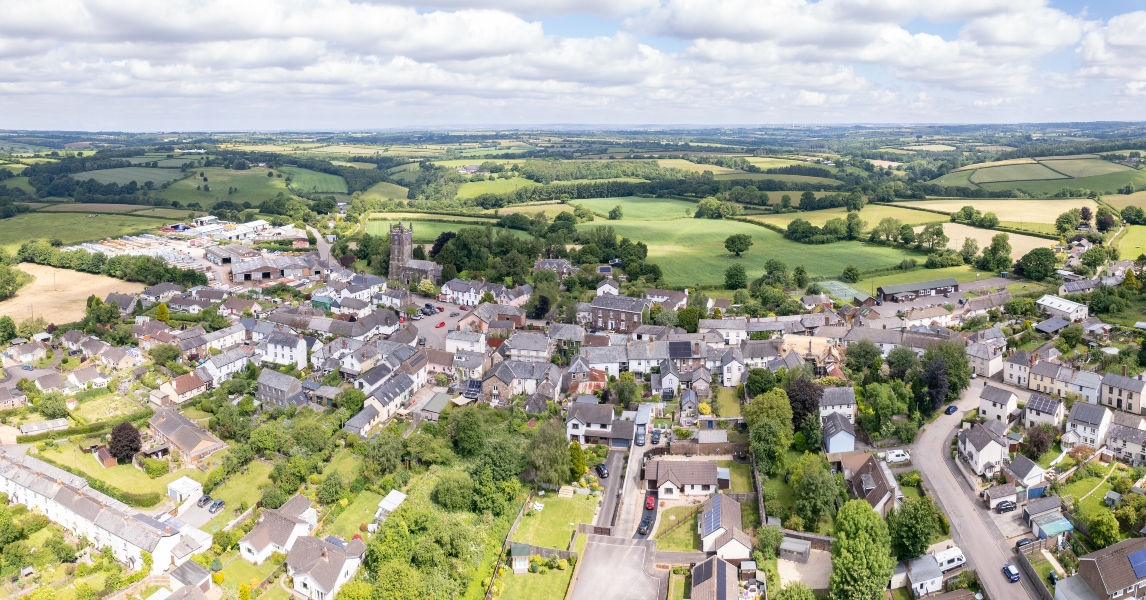Aerial view over the village of Witheridge
