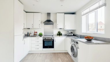 The kitchen image shown is a CGI dressed representation, taken in an actual Bloor Homes, 2 bed house at Cross Trees Park