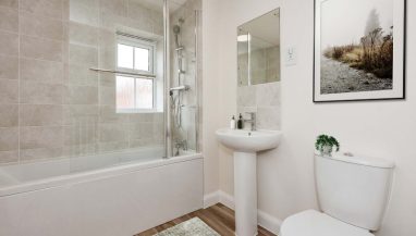 The bathroom image is a CGI dressed representation taken in the actual Plot 87, a three bedroom house at Old Stowmarket Road, Woolpit