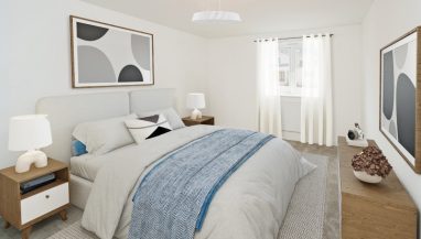 Interior photo of the master bedroom image shown is a CGI dressed representation taken in an actual Two Bed Apartment at Stoke Manor, Seaford