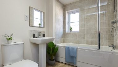 The bathroom shown is a CGI representation taken in an actual 3 bed house at Cottam Gardens