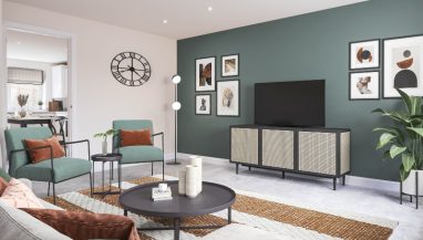 The lounge photo is a CGI dressed representation taken in an actual Three Bedroom House at Rogerson Gardens, Whittingham