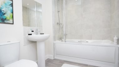 CGI dressed representation of a bathroom in an actual three bedroom house at Lucas Place, Birmingham