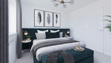 Image is a CGI representation of the bedroom taken in an actual 1 bedroom apartment at Wykin Meadows, Shared Ownership Homes from Legal And General Affordable Homes