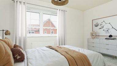 The bedroom image shown is a CGI dressed representation, taken in an actual 3 bed house at Kirby Green
