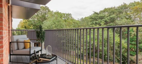 Balcony at City House in Enfield overlooking greenery