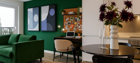 CGI rendition of a possible forest green feature wall at The Acer Apartments