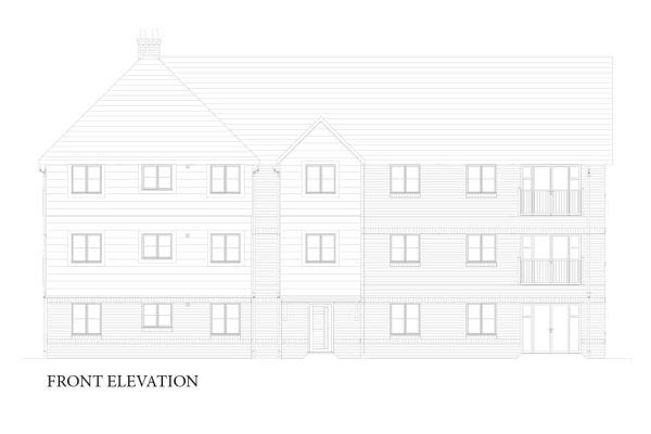 Front elevation drawing of the Shared Ownership two bedroom homes at Kilnwood Vale, Horsham, West Sussex from Legal & General Affordable Homes.