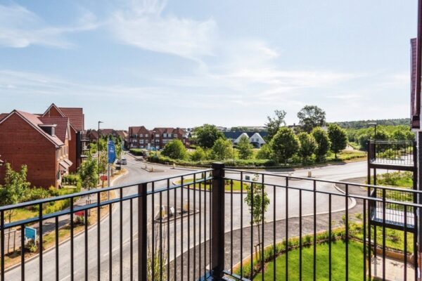 External view from a balcony at an apartment in Kilnwood Vale overlooking the development
