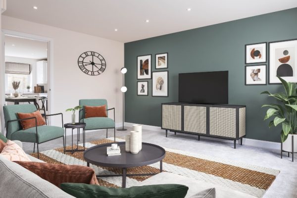 The lounge photo is a CGI dressed representation taken in an actual Three Bedroom House at Rogerson Gardens, Whittingham