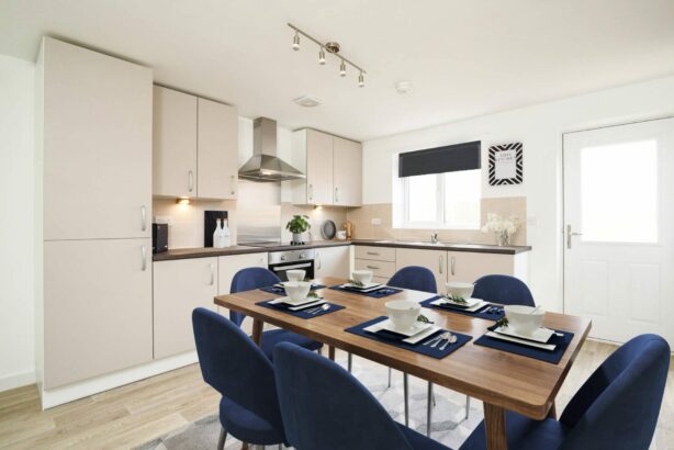Photo of the kitchen-diner image is a CGI Dressed representation taken in an actual home at Edwalton Park.