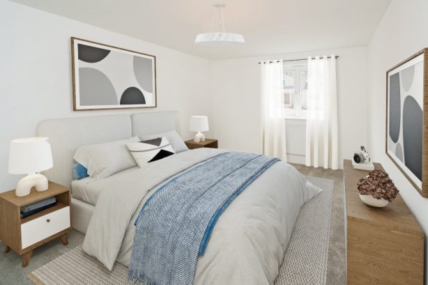 Interior photo of the master bedroom image shown is a CGI dressed representation taken in an actual Two Bed Apartment at Stoke Manor, Seaford
