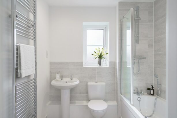 The bathroom image is a CGI dressed representation taken at Plot 46, a Two Bedroom Shared Ownership Apartment at Icknield Way, Tring, from Legal & General Affordable Homes