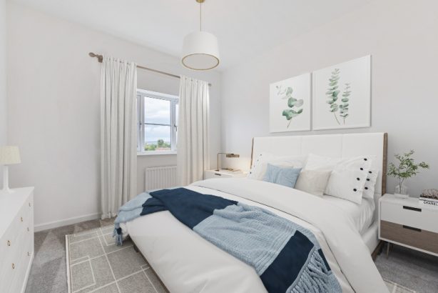 Photo of the main bedroom image shown is a CGI dressed representation taken in the actual plot 90, Two Bed Apartment at Pennicott Place, Godalming