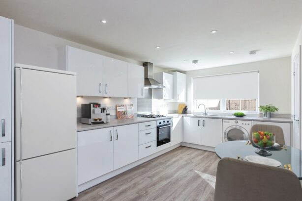 The kitchen area shown is a CGI representation taken in an actual 3 bed house at Cottam Gardens